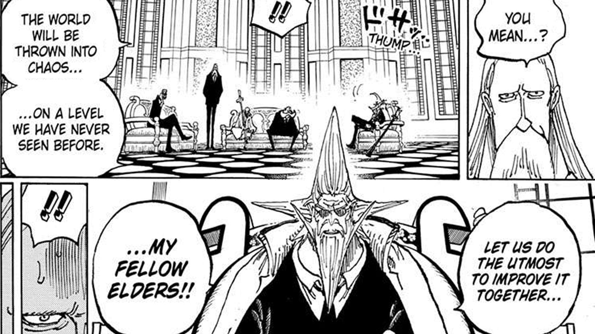 Garling's current appearance as one of the Five Elders (Image via Shueisha)